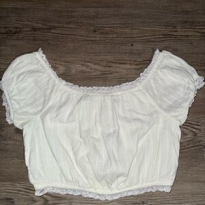 American Eagle Outfitters Cream Puff Sleeve Crop Blouse